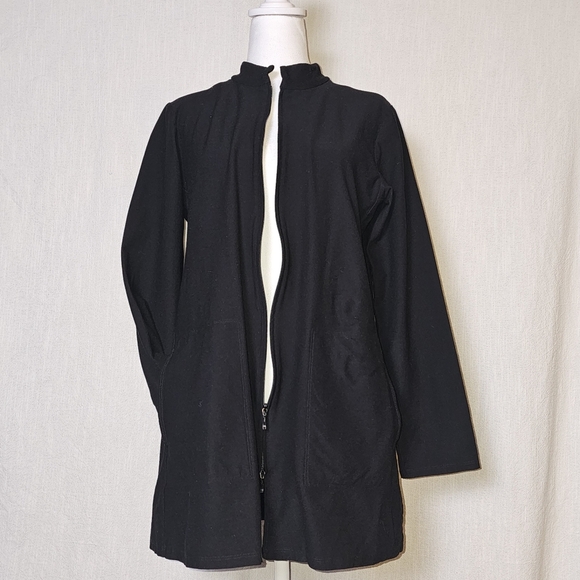 Eileen Fisher Womens Crepe Jacket Sz M Black Full Zip Stretch - Picture 4 of 13